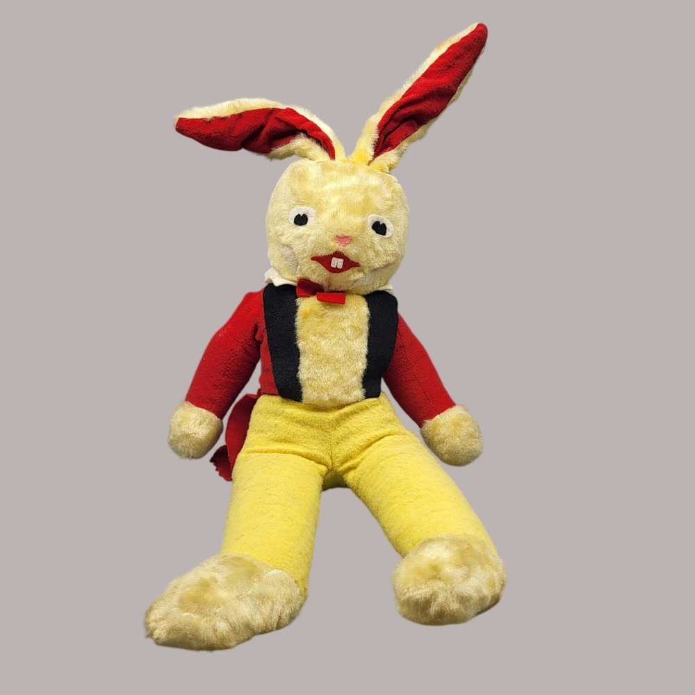 Vintage 1960s Brer Rabbit Molasses Plush Bunny Doll Red Jacket Bowtie READ